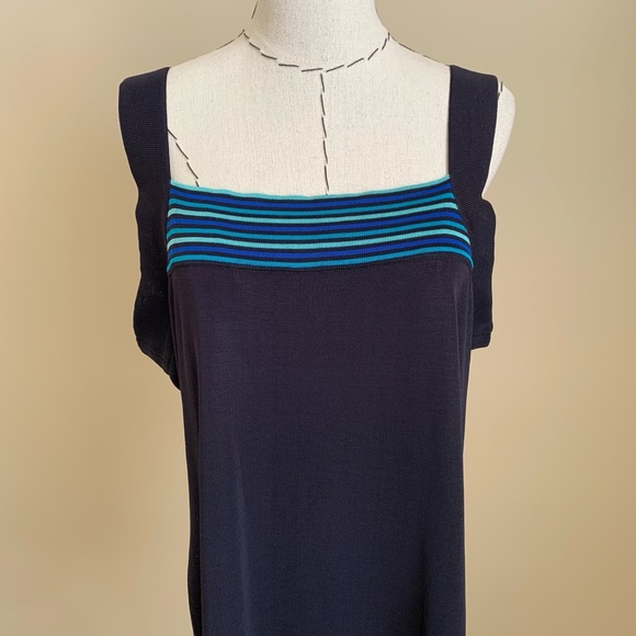 Misook Black Blue Striped Tank Strap Dress XL - Picture 2 of 7